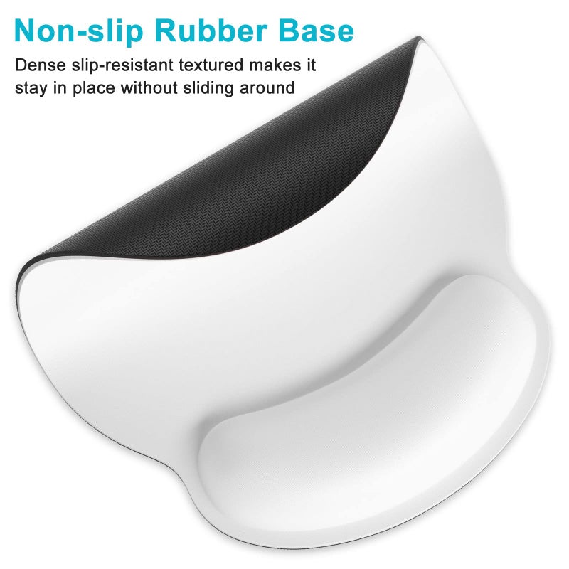 Dapesuom Ergonomic Mouse Pad with Wrist Support  Comfortable Memory Foam Wrist Rest for Easy Typing Pain Relief  Cute Computer Gaming Desktop Mouse Mat with Non-Slip Base for Laptop  Office  White - Image 4